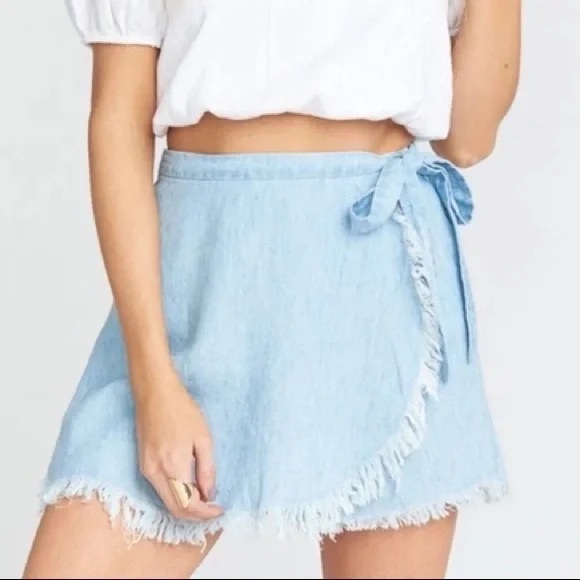 Show Me Your MuMu Sky Blue Wrap Skirt - Picture 1 of 7
